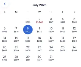 expedia官网显示的七月份纽约飞上海机票价格