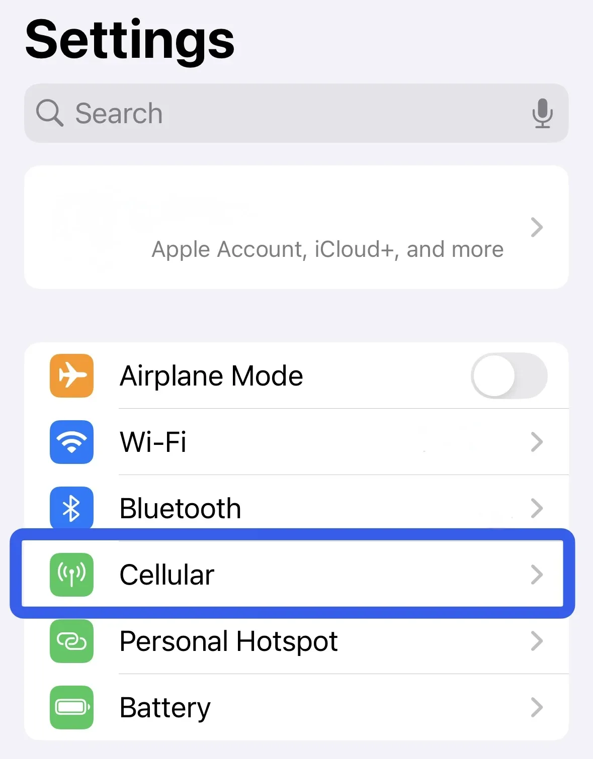 eSIM卡设置步骤1:前往蜂窝数据